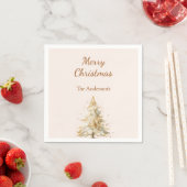 ベージュの木と雪の手書きクリスマス スタンダードカクテルナプキン (インサイチュ)
