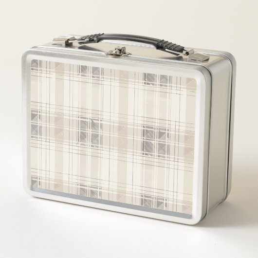 ベージュの格子縞 メタルランチボックス (正面)