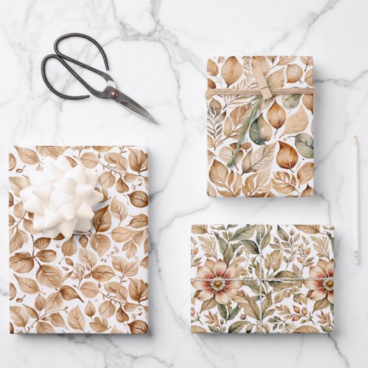 ベージュの水の色の離れパターン ラッピングペーパーシート (正面)