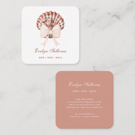 ベージュの水彩弓シーシェルロゴ名刺 スクエア名刺 (正面/裏面)