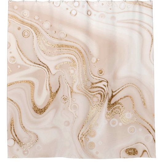 ベージュの液体大理石で金ゴールドグリッターを シャワーカーテン (正面)