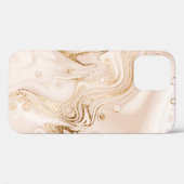 ベージュの液体大理石で金ゴールドグリッターを Case-Mate iPhoneケース (裏面 (横))