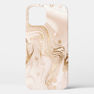 ベージュの液体大理石で金ゴールドグリッターを iPhone 12ケース