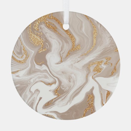 ベージュの液体大理石、金ゴールドラインアート。 ガラスオーナメント (裏面)