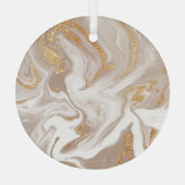 ベージュの液体大理石、金ゴールドラインアート。 ガラスオーナメント (裏面)