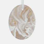 ベージュの液体大理石、金ゴールドラインアート。 ガラスオーナメント (正面右)