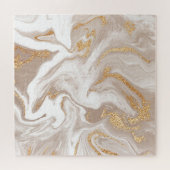 ベージュの液体大理石、金ゴールドラインアート。 ジグソーパズル (横)