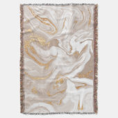 ベージュの液体大理石、金ゴールドラインアート。 スローブランケット (正面縦)