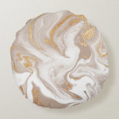 ベージュの液体大理石、金ゴールドラインアート。 ラウンドクッション (裏面)
