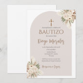 ベージュの男の子の洗礼招待状 招待状 (正面/裏面)