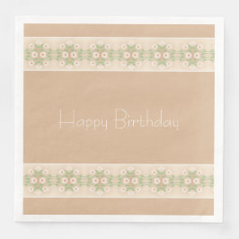 ベージュの白い花柄