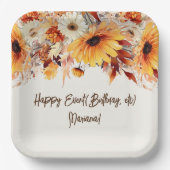 ベージュの秋の花パーティー ペーパープレート (正面)