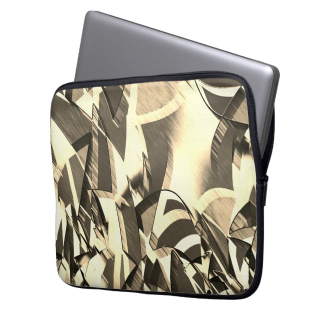 ベージュの筋が茶色の画像を覆い、霧雨が降り注ぐ ラップトップスリーブ (正面左)