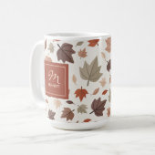 ベージュの紅葉モノグラム 名前 感謝 コーヒーマグカップ (正面左)
