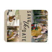 ベージュの結婚式Save the Date 3枚の写真 マグネット (横)