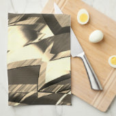 ベージュの縞が茶色の霧雨のイメージを上げる キッチンタオル (四つ折り)