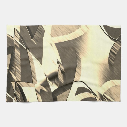 ベージュの縞が茶色の霧雨のイメージを上げる キッチンタオル (横)