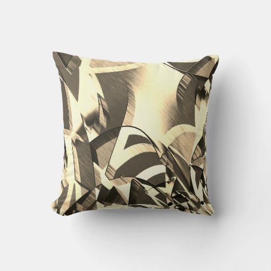 ベージュの縞が茶色の霧雨のイメージを上げる クッション (正面)