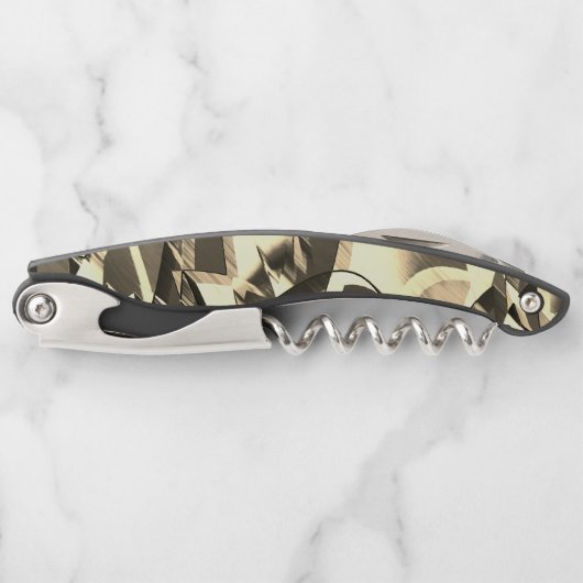 ベージュの縞が茶色の霧雨のイメージを上げる ソムリエナイフ (正面)