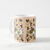 ベージュの羊の茶色いハートマグ コーヒーマグカップ (正面左)