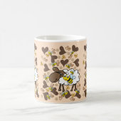 ベージュの羊の茶色いハートマグ コーヒーマグカップ (中央)