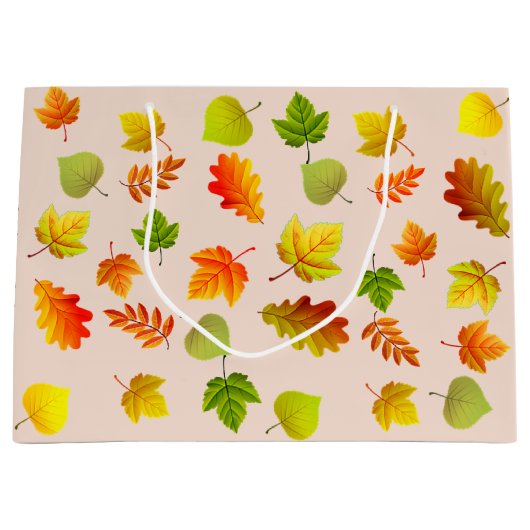 ベージュの美しい秋の葉 ラージペーパーバッグ (正面)