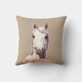 ベージュの美しい馬とピンクの花 クッション (裏面)