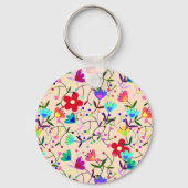 ベージュの背カラフル面花の模様 キーホルダー (裏面)