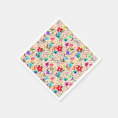 ベージュの背カラフル面花の模様 スタンダードカクテルナプキン (角)