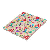 ベージュの背カラフル面花の模様 タイル (側面)