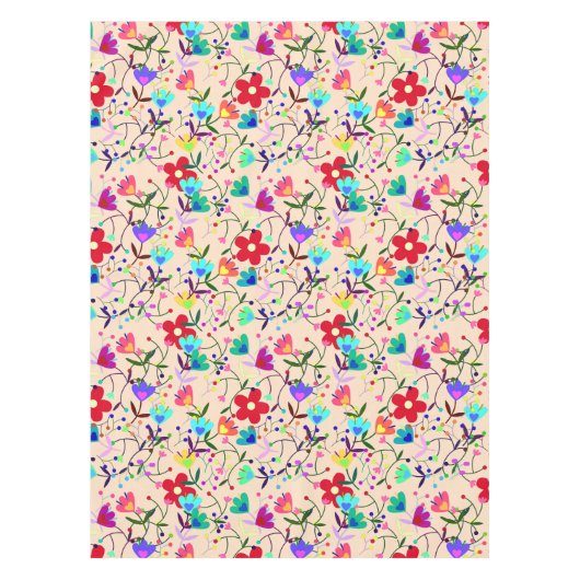 ベージュの背カラフル面花の模様 テーブルクロス (正面)