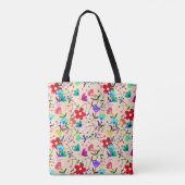 ベージュの背カラフル面花の模様 トートバッグ (裏面)