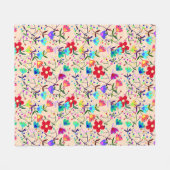 ベージュの背カラフル面花の模様 フリースブランケット (正面(横))