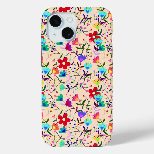 ベージュの背カラフル面花の模様 Case-Mate iPhoneケース (裏面)