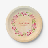 ベージュの背景とフローラリース ペーパープレート (正面)