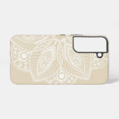 ベージュの背景にエキゾチックなホワイトマンダラ SAMSUNG GALAXYケース (裏面横)