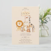 ベージュの背景にキュートな動物園の動物たち 招待状 (スタンド正面)