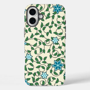 ベージュの背景にシームレスな花柄 iPhone 16 PLUSケース