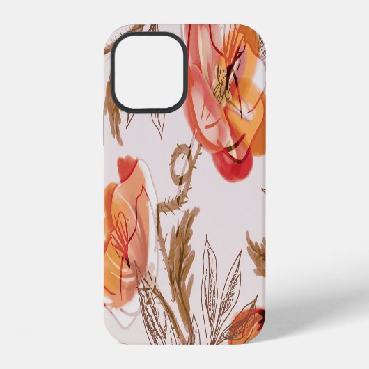 ベージュの背景にポピーの水彩模様 iPhoneケース (裏面)