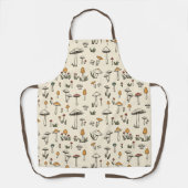 ベージュの背景に小さな森のキノコ エプロン (正面)