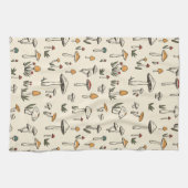 ベージュの背景に小さな森のキノコ キッチンタオル (横)