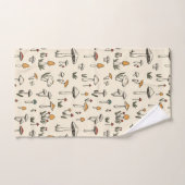 ベージュの背景に小さな森のキノコ バスタオルセット (ハンドタオル)