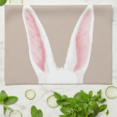 ベージュの背景に水彩の白いウサギの耳 Happy Easter キッチンタオル (折り畳み)