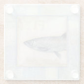 ベージュの背景に灰色の魚 ガラスコースター (裏面)
