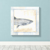 ベージュの背景に灰色の魚 キャンバスプリント (インサイチュ (ウッドフロア))