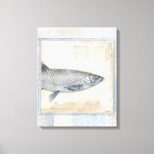 ベージュの背景に灰色の魚 キャンバスプリント (正面)