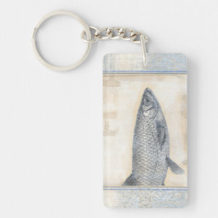 ベージュの背景に灰色の魚 キーホルダー