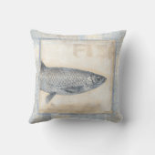 ベージュの背景に灰色の魚 クッション (裏面)