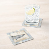 ベージュの背景に灰色の魚 スクエアペーパーコースター (インサイチュ)