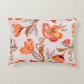 ベージュの背景に継ぎ目のないケシの花の模様 アクセントクッション (裏面)